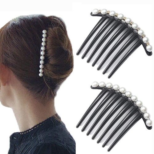 JONKY JONKY Black French Twist Hair Comb Clips Pearl Decorative Hair Combs Women for Accessories Vintage Teeth Hair Tool (Pack of 2)