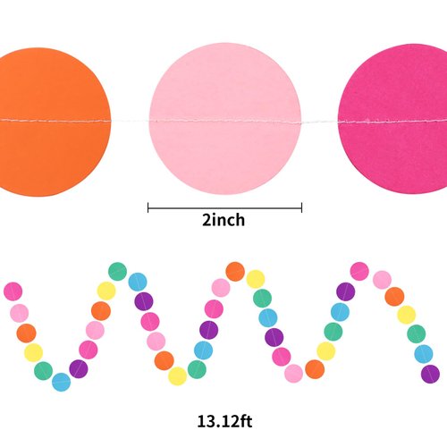 RUBFAC 5pcs Colorful Paper Garland Circle Dots Party Hanging Rainbow Decorations for Birthday Wedding Baby Shower Classroom Candyland Streamers Party Supplies (66ft)