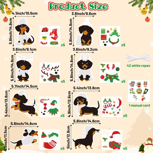 BeYumi Christmas Dachshund Craft Kit - 123Pcs Christmas Dachshund Craft Kit DIY Hanging Ornament Make Your Own Dachshund Decoration Set Xmas Holiday Party Favor Home Classroom Art Supplies for Kids