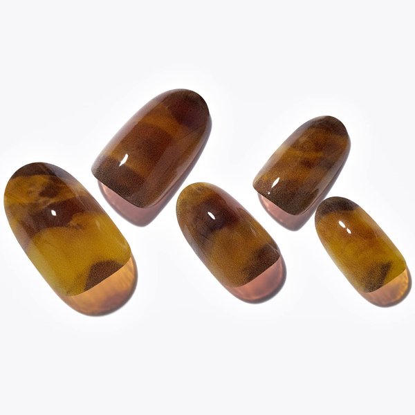 Press on Nails Short Almond Glamermaid, Ice Amber Ombre Brown Acrylic Fake Nails with Design Glue on Nails Reusable Fake Nail Tips Glossy Finish Gift for Women Party Accessories