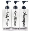 Shampoo and Conditioner Dispenser(Clear, Set of 3, 27oz)- Refillable & EmptyShampoo and Conditioner Bottles- Body Wash Dispenser Set-Modern Shampoo Bottles for Shower Soap