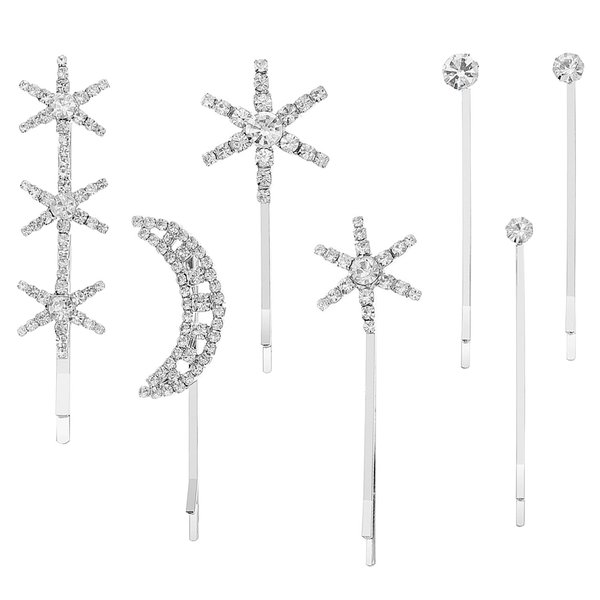 7Pcs Rhinestone Hair Clips, Crystal Bobby Hair Pins, Decorative Rhinestone Hair Barrettes for Wedding, Elegant Metal Hairpin Hair Accessories Headwear Styling Tools, Present for Women Girls