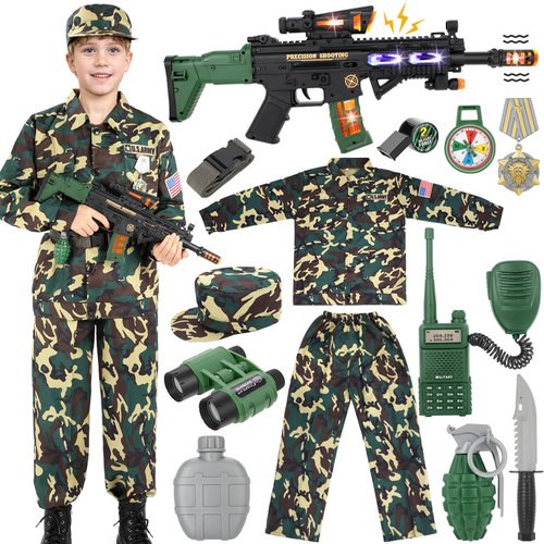 GIFTINBOX Kids Army Costume For Boys Military Soldier Costume with Army Toys,Dress Up Boys Costume Halloween Costumes for Kids Boys 3-4…