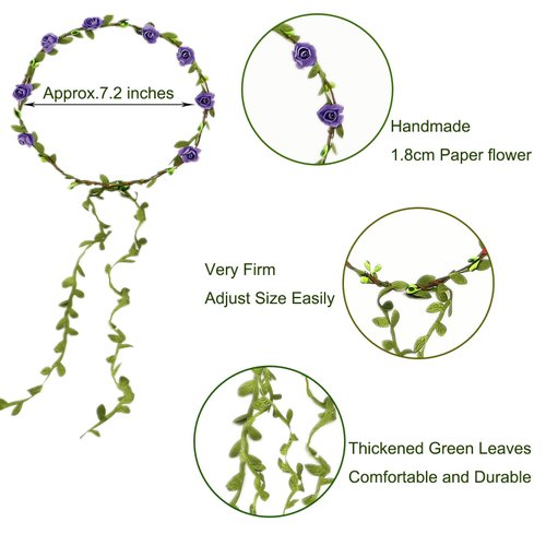 FUGZAUD 7 Pack Paper Flower Crown Floral Headband Wreath Garland Bohemian Style Wedding Bride Bridal Headwear Party Festivals Hair Accessories Mixed Color (Without Rope)