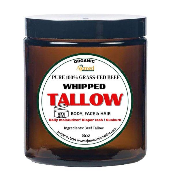 Whipped Tallow Cream - Pure Grass-Fed Beef tallow Moisturizer for Face, Body, Hands - Handmade Tallow face Cream, Small Batches for Dry Skin, Organic Beef Tallow balm (Unscented, 8 oz)