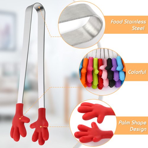 Shindel Silicone Mini Tongs, 8pcs 5-inch Kids Tongs ，Colourful Small Food Tongs for Serving Food, Ice Cube, fruits, Sugar,Kitchen Gadgets