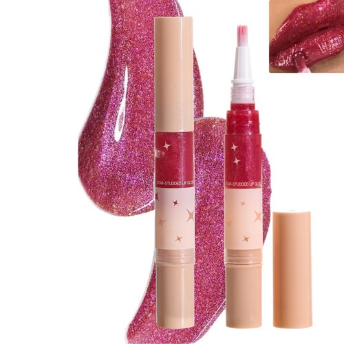 HUDABABY Shiny And Glossy Lip Gloss Rotary Pen, Sparkling And Long-Lasting Lip Gloss, Moisturizing And Bright Lip Makeup, Three-Dimensional Plump Lip Gloss (02# SERENDIPITY BERRY)