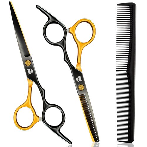 Professional Hair Cutting Shears Set,6 Inch Barber hair Cutting Scissors Thinning Shears Sharp Blades Hairdresser Haircut For Women/Men/kids 420c Stainless Steel Rainbow Color (Gold)