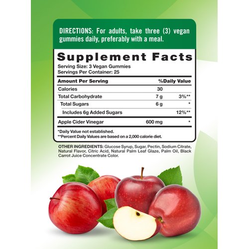 Apple Cider Vinegar Gummies | 600 mg | 75 Gummies | Apple Flavor | Vegan, Non-GMO, Gluten Free Supplement | by Nature's Truth
