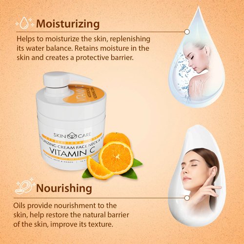 Skin Care Vitamin C 3-in-1 Moisturizer Face Cream, Neck and Hands - Treatment for Crepey Skin, Wrinkles and Sagging - Daily Lotion for All Skin Types - 16.9 fl. oz.
