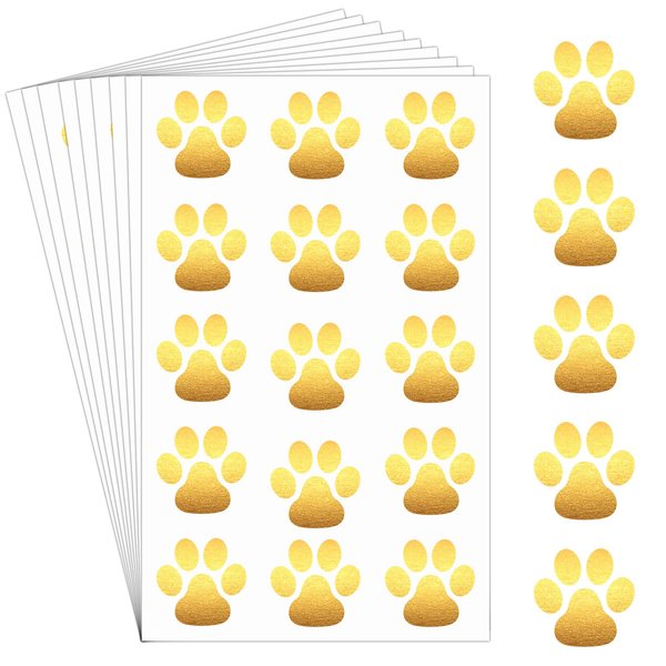 Harloon 20 Sheets 300 Pcs Paw Prints Temporary Tattoos Paws Foot Temporary Tattoo Removable Dog Paw Tattoo Stickers for Women Girls Face Body Arm (Gold)