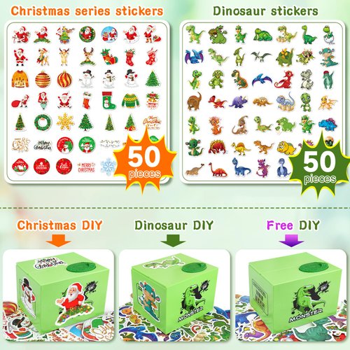 Piggy Bank for Kids,Dinosaur Toys for Boys Age 3 4 5 6 7 8 9 10 11 12,Automatic Coin Stealing Money Bank with 2 Sets of DIY Stickers,Fun and Cool Educational Kids Toy (Dinosaur)