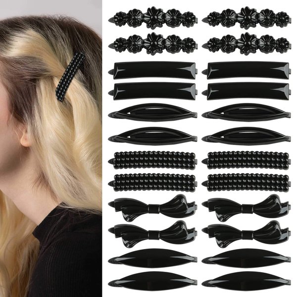 AURORA PIN 24pcs Hair Clips Set, Hair Barrettes for Women and Girls, Hair Accessories for Thick Thin Fine Hair, Small, Black