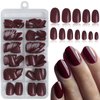 LoveOurHome 240pc Short Oval Press on Nails Burgundy Fake Nails, XS Oval Press on Nails Short Glue on Nails Wine Red Acrylic Nail Press ons False Nail Tips Artificial Fingernails with Adhesive Tabs
