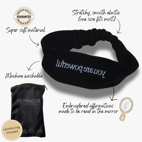 Spa Headband for Washing Face, Face Mask, Skincare, Makeup, Facial Yoga, Embroidered with Positive Affirmations for Manifestation, Boost Self-Confidence and Mental Health, Luxurious Soft Velvet Feel