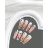 Press on Nails Long Coffin MABKJLF Spring French Fake Nails Full Cover False Nails with Flower and Leaves Designs Glossy False Nails with Nail Glue Artificial Acrylic Nails for Women Girls 24 Pcs