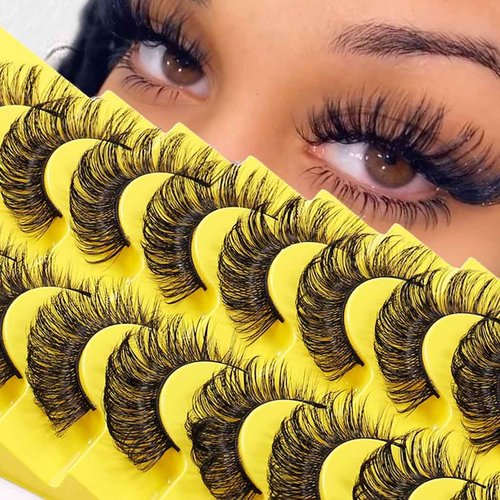 Uranian False Eyelashes Natural Look Faux Mink Lashes Russian Strip Lashes Extensions Wispy D Curl Long Eyelash Fluffy Volume Fake Eyelashes for Women Girls