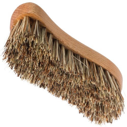Redecker S-Shaped Union Fiber Scrub Brush with Oiled Beechwood Handle, 8-1/4 inches, Unique Shape Easily Reaches Corners, Resilient Natural Bristles, Made in Germany