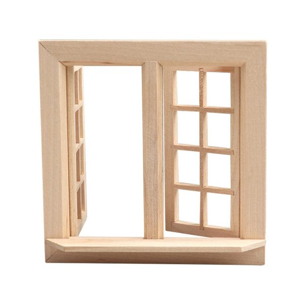 Wooden Window for Dollhouse, Miniature Window Frame Mini Furniture Doll House 1:12 Dollhouse Wooden Doors Miniature Furniture Doll Craft Window Frame Model Decoration