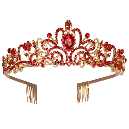 Crystal Rhinestones Wedding Tiara with Comb for Bridal Wedding Princess Queen Coronation Birthday Party Red Crown Girl and Women Carnival Party Holiday Celebration for Adults