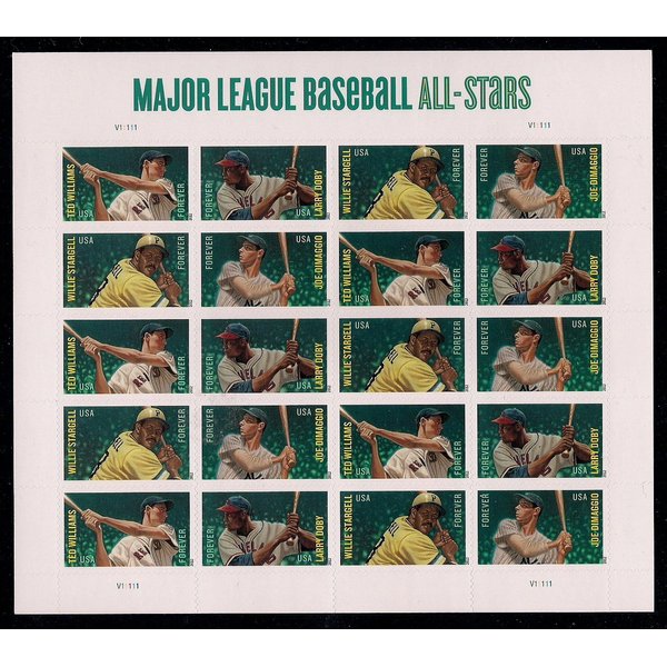 USPS Forever Stamps Baseball All Stars - sheet of 20 postage stamps (Willie Stargell, Larry Doby, Ted Williams, Joe Dimaggio)
