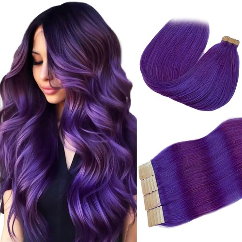 Tape in Hair Extensions Human Hair 16inch 30g 20pcs Purple Remy Hair Extensions Real Human Hair Tape in Invisible Natural Hair Extensions