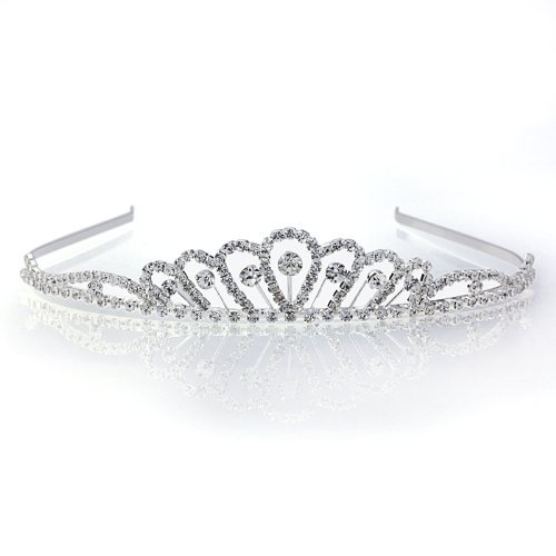 DoubleAccent Hair Jewelry Elegant Rhinestone Princess Tiara, White