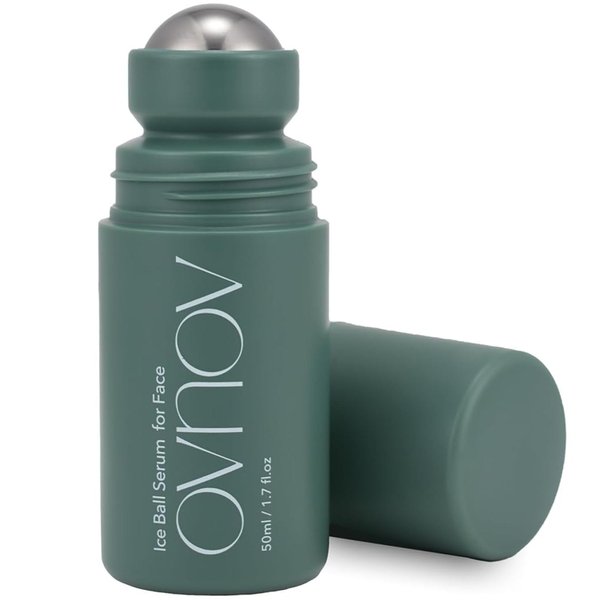 OVNOV Ice Roller Facial Serum - Cooling Roll On Serum for Face, Puffiness, Soothing, Hydrating Skin with Glacial Water, Niacinamide, Hyaluronic Acid - 1.69 fl oz / 50 ml, Korean Skincare