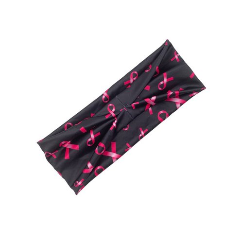 Breast Cancer Awareness Turban Headband Breast Cancer Awareness Pink Ribbon Headwear BCA10 (Black Band)