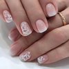 WAFOLOZE Nails Press ons,White Ombre Short Square Press on Nails Fake/False Nails with Flower Press ons Designs Gloss Acrylic Artificial Nails Stick on Nails for Women 24Pcs