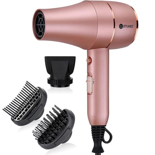 STYLANCE Barber Lonic Salon Hair Dryer, Professional 3 Speeds 2 Cool Button 2000W, Powerful AC Motor,Attachment Contain Volumizer Brush & Comb Concentrator Styling Nozzle,Hairdryers for Women Men