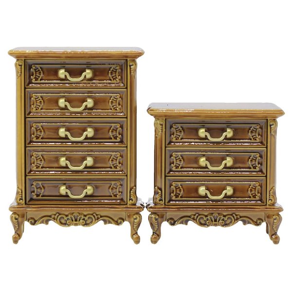 ibasenice Mini Cabinet 2pcs Dollhouse Cabinet Mini Ornament Dressing Dollhouse European and American Plastic Dollhouse Furniture Chests of Drawers Light Brown
