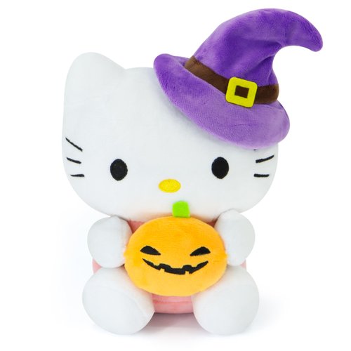 Ahlsense Halloween Cat Plush with Pumpkin and Witch Hat 7.8 Inch Halloween Plushie Pillow – Perfect for Halloween Decor, Trick-or-Treat Gifts (Whit)