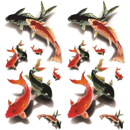 Oottati 2 Sheets Waterproof Arm Hand Temporary Tattoo Stickers 3D Red Black Koi Carp Fish Look Real and Last Long