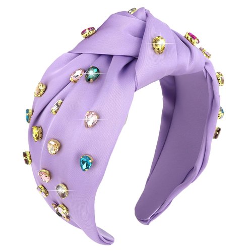 ACO-UINT Purple Headband for Women, Non-slip Knotted Headbands Fashion Rhinestone Headbands, Thick Hairbands Wide Headbands Hair Accessories for Women Girls