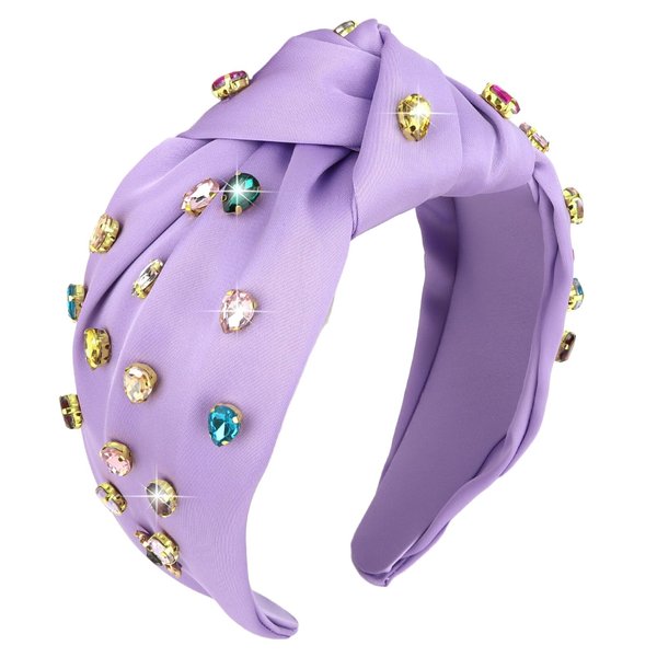 ACO-UINT Purple Headband for Women, Non-slip Knotted Headbands Fashion Rhinestone Headbands, Thick Hairbands Wide Headbands Hair Accessories for Women Girls