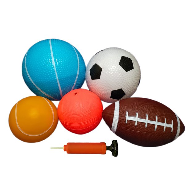 CZLCD 5Pces Soft Sports Balls Set for Kids Various Size of Soccer Ball, Basketball, Football,Tennis Ball,Volleyball with Hand Pump