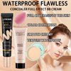 Hydrating CC Cream with Makeup Sponge,Waterproof Flawless Concealer Full Coverage BB Cream and Loose Setting Powder,Long Lasting Full Coverage Liquid Foundation for Men & Women（3 Pcs）