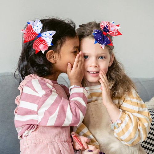 4th of July Hair Bow Clips,Patriotic USA Flag Hairpins for Kids Girls,American Star Hair Accessories for Independence Day Memorial Day Decorations