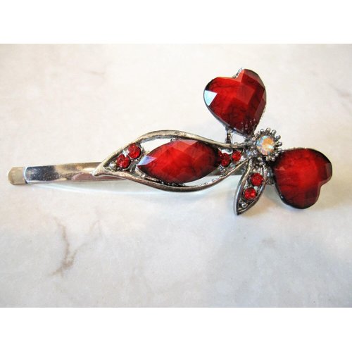 Generic Retro bohemian crystal heart bobby pin hair pin hair clip with gems and crystals Set: A (Primary color: Red)
