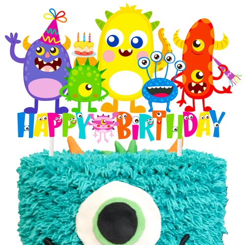 Monster Birthday Cake Topper Monster Bash Birthday Party Supplies Little Monster Cake Decorations for Kids Cartoon Monster Theme Birthday Party Baby Shower Cake Decorations Supplies