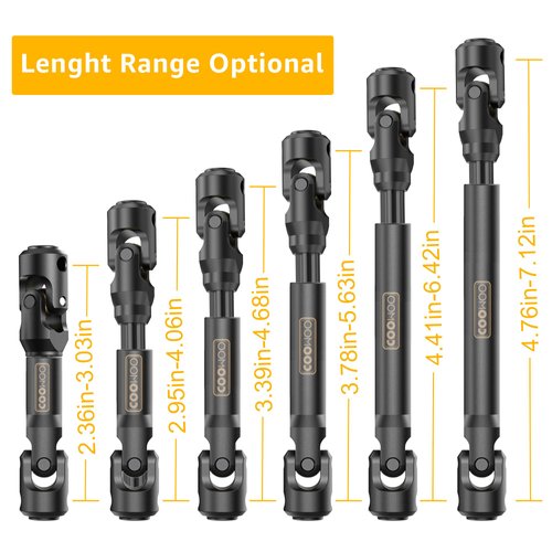 COOWOO Hardened Steel RC Drive Shaft, 112-163mm Center Drive Shaft Upgrade Part for 1/10 Scale RC Trucks SCX10 90046 AXI03007 TRX4 Redcat Gen8, Enhanced Durability and Performance (Black)