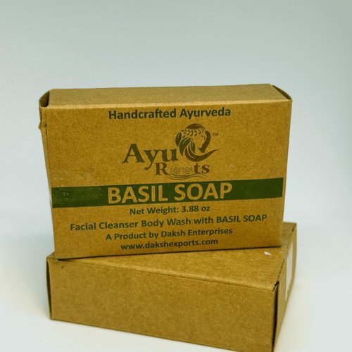 AyuRoots Ayurvedic Basil Soap Bar, 3.88 oz of naturally handmade vegan soap for the face and body crafted with authentic Indian craftsmanship.