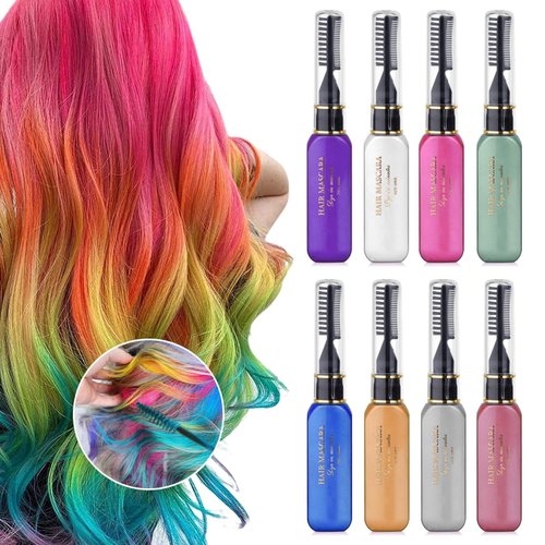 DeMoce Hair Chalk 8pcs Temporary Hair Color for Kids, Washable Hair Mascara for Birthday Cosplay DIY, Easter, New Year, 8 Colors, Natural, Light Hair Colors, Wax, 0.3527 Ounce