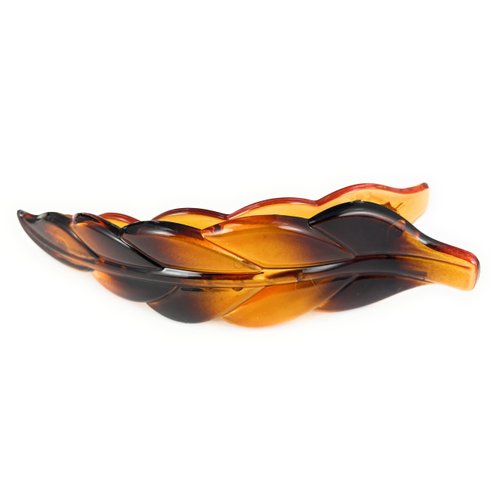 Caramel Brown leaf barrette curved hair clip leaves 4.5 inches long stamped textured plastic