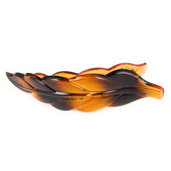 Caramel Brown leaf barrette curved hair clip leaves 4.5 inches long stamped textured plastic