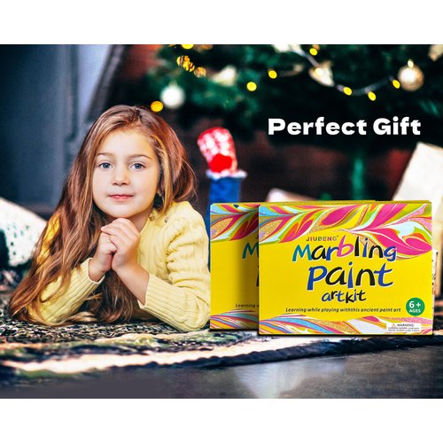 JIUDENG Water Marbling Paint Kit for Kids,Arts and Crafts Gifts for Girls & Boys,7 Colors Marble Painting Art Set DIY,Magic Toys for Birthday School Party Idea Ages 6 7 8 9 10 11 12 Year Old