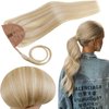 RUNATURE Long Ponytail Hair Extensions 20 Inch Human Hair Ponytail Extension Straight Ash Blonde Highlight Bleach Blonde Natural Ponytail Real Hair Extensions with Magic Paste Pony Tail Extension 80g