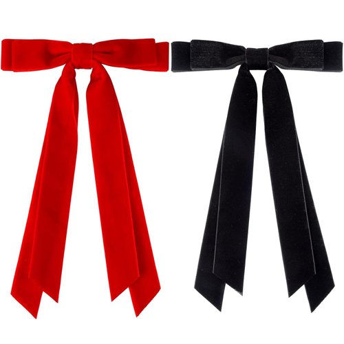 2PCS Velvet Hair Bows Ribbon Hair Clips, Fall Alligator Hair Pins, Ponytail Holder Accessories Sides Metal Hair Bow Barrettes Hair Accessories for Women Girls Kids (Black+Red)