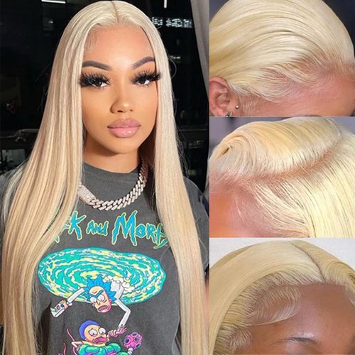 Myecool 613 Lace Front Wig Human Hair 13x4 HD Transparent Straight Wigs Human Hair 150% Density Blonde Lace Frontal Human Hair Wigs Pre Plucked With Baby Hair for Women(26Inch, Blonde)